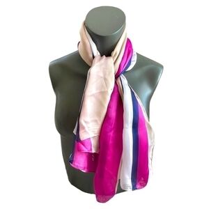 DANA BUCHMAN Pink Blue White Tan Stripes Chiffon Lightweight Scarf Neckerchief